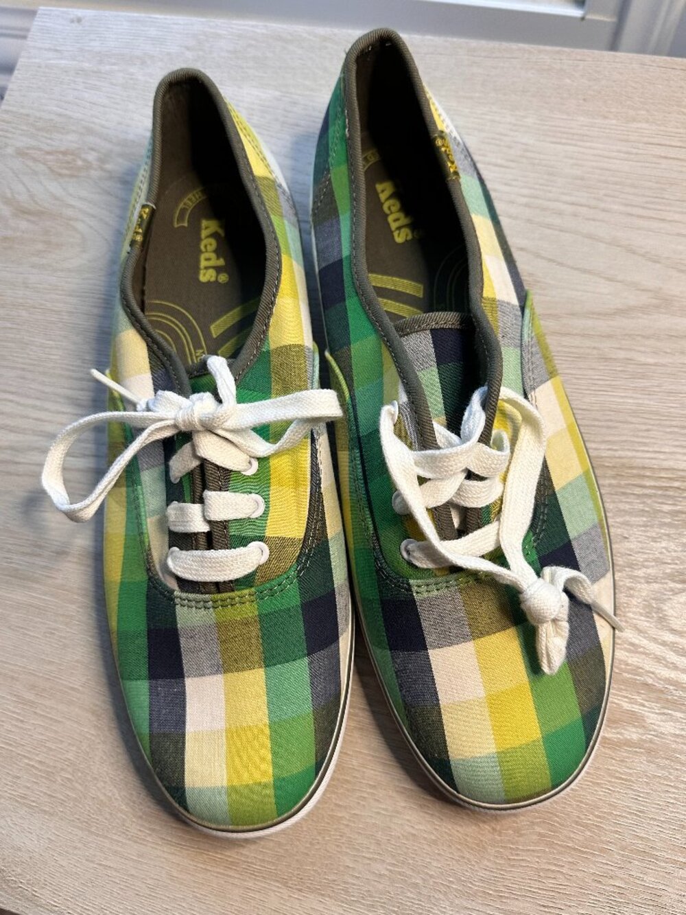Keds Green Yellow Plaid Canvas Sneakers Women’s 9 New Without Tags